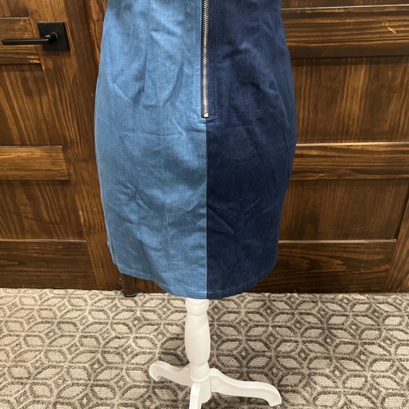 Essue Dress Women Small Denim dress V Neck Two Tone Ruffle‎ Knee Length Denim - Picture 9 of 11